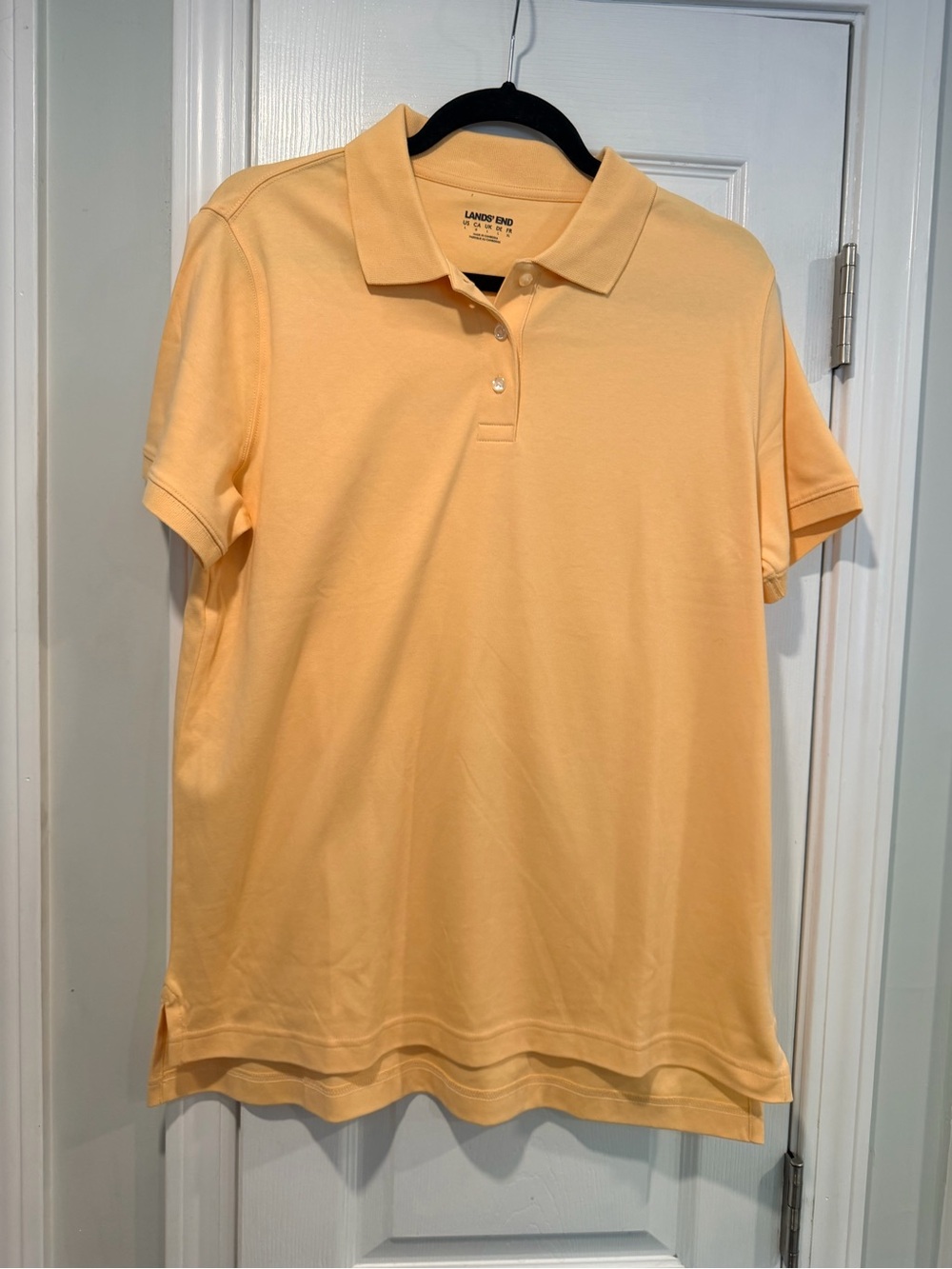 NWOT Lands End Size L Pale Yellow Short Sleeve Cotton Collared Polo Shirt